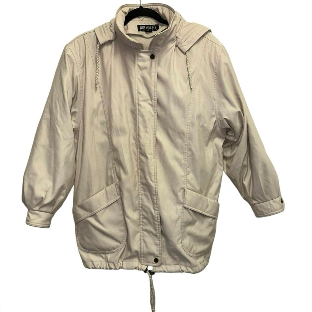 Bromley Sport Jacket Medium Beige Hooded Lined Utility Coat Women